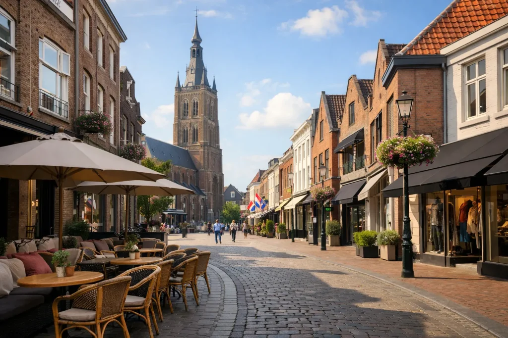 Gezellige winkelstraat in het centrum van Weert op zondag