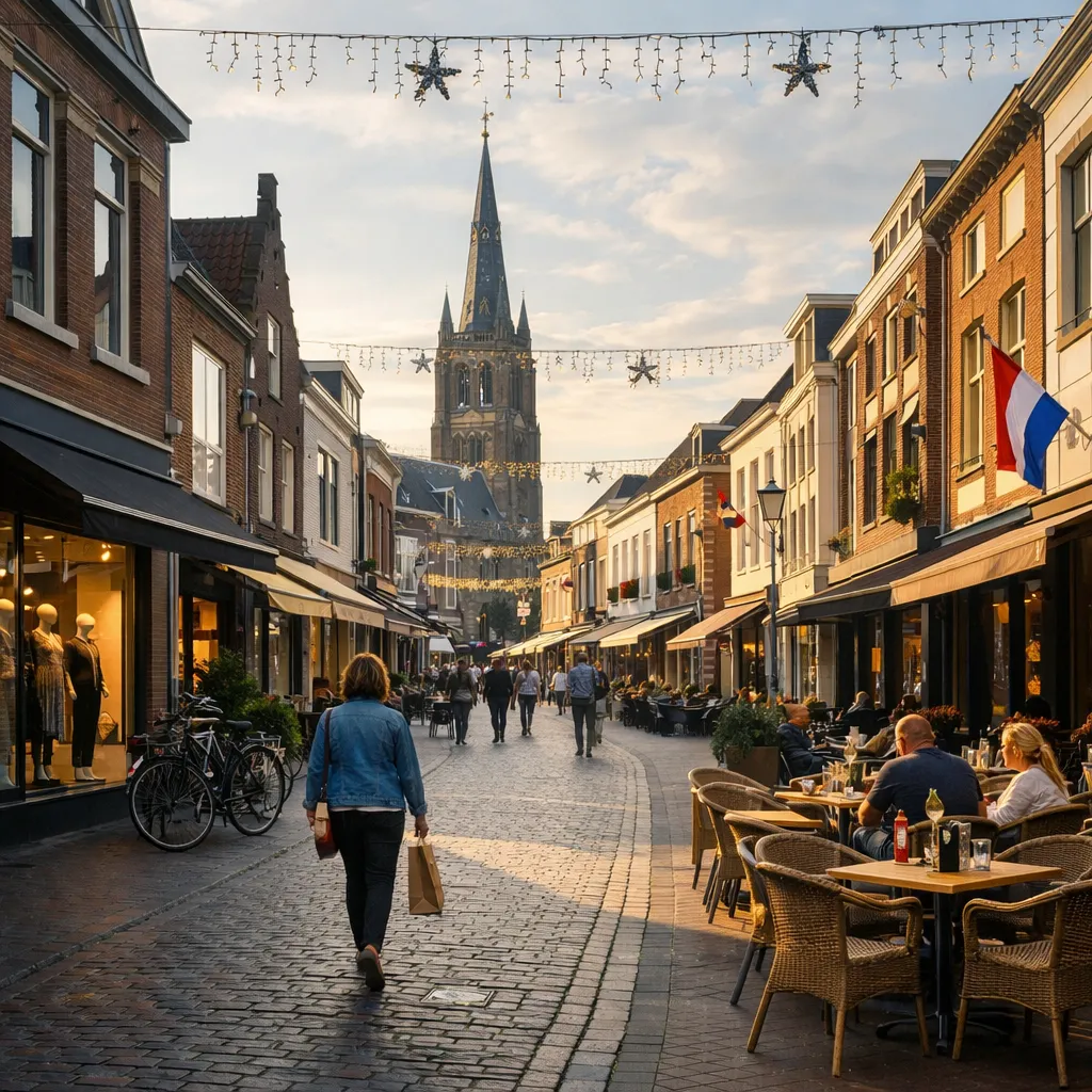 Winkelstraat in het centrum van Weert met mensen en terrassen