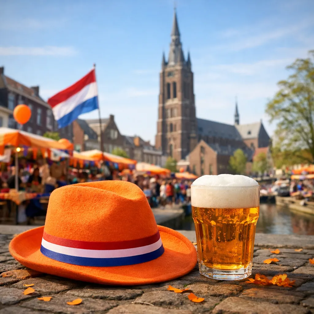 Oranje hoed met Nederlandse linten tijdens Koningsdag in Weert