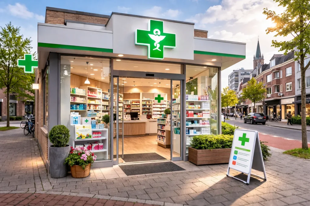 Moderne apotheek in een winkelstraat in Weert