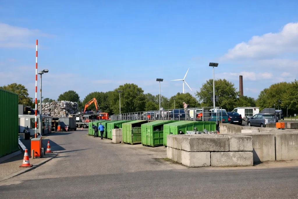 Milieustraat in Weert met containers voor afvalscheiding